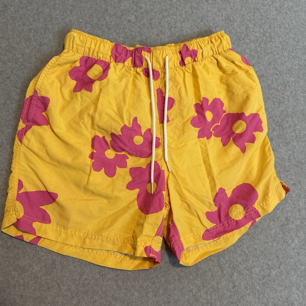 Urban Outfitters Mens M Swim Trunk Shorts Yellow Retro Floral Hawaiian Y2K Vaca
